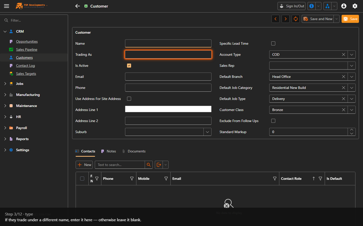 Trading As (textbox)