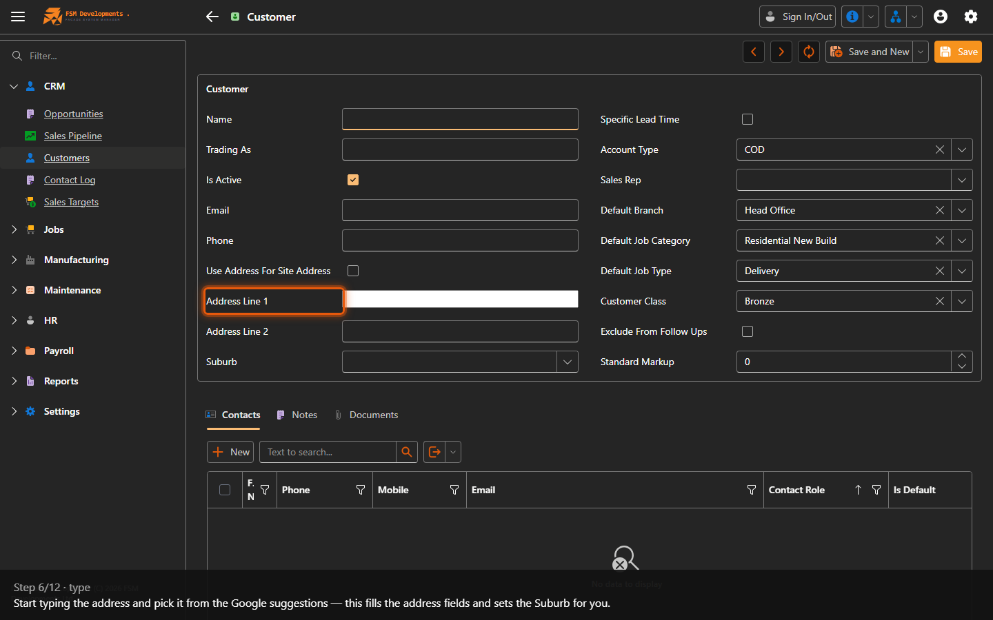 Address Line 1 (textbox)