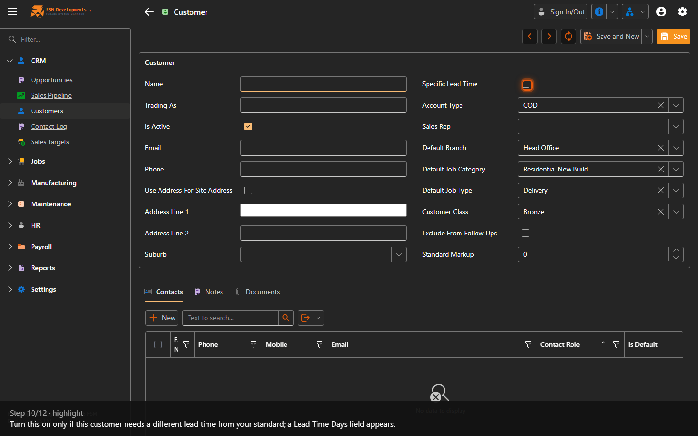 Specific Lead Time (checkbox)