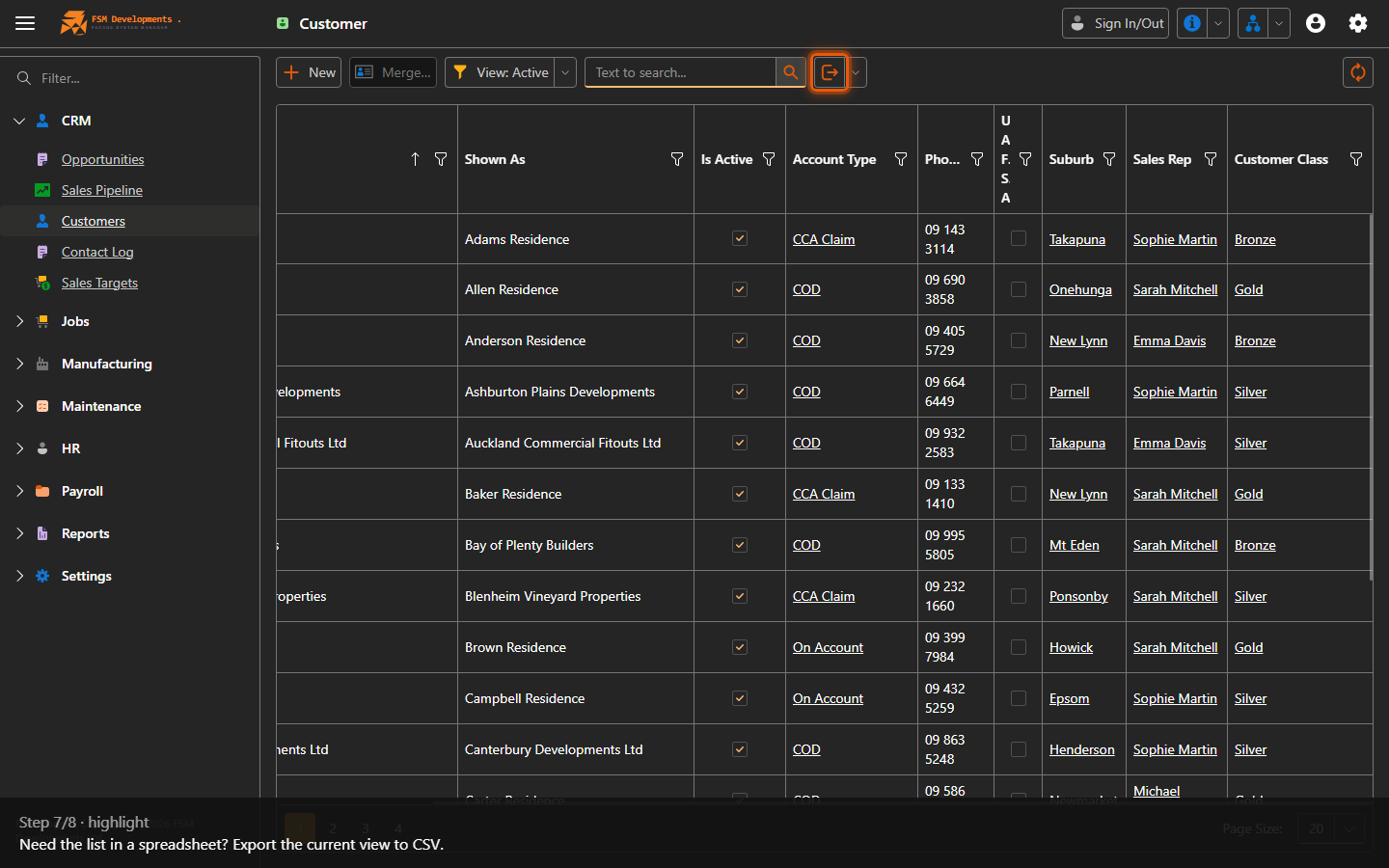 Export to CSV File (toolbar button)