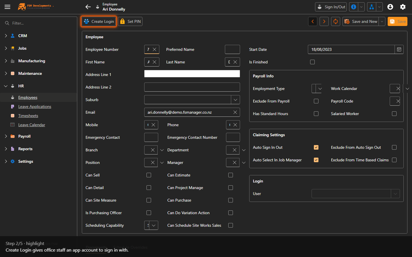 Create Login (toolbar button)