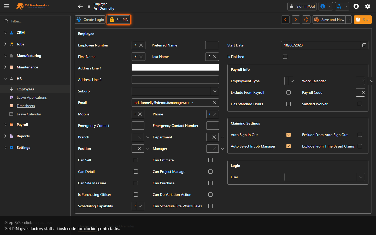 Set PIN (toolbar button)