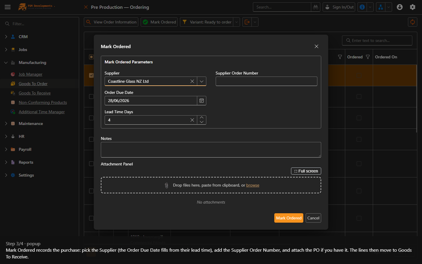 Mark Ordered (toolbar button)