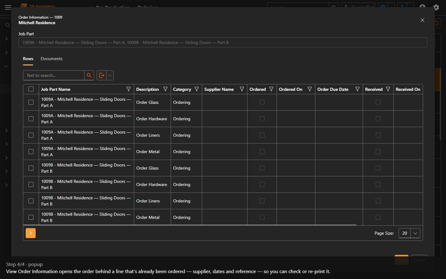 View Order Information (toolbar button)