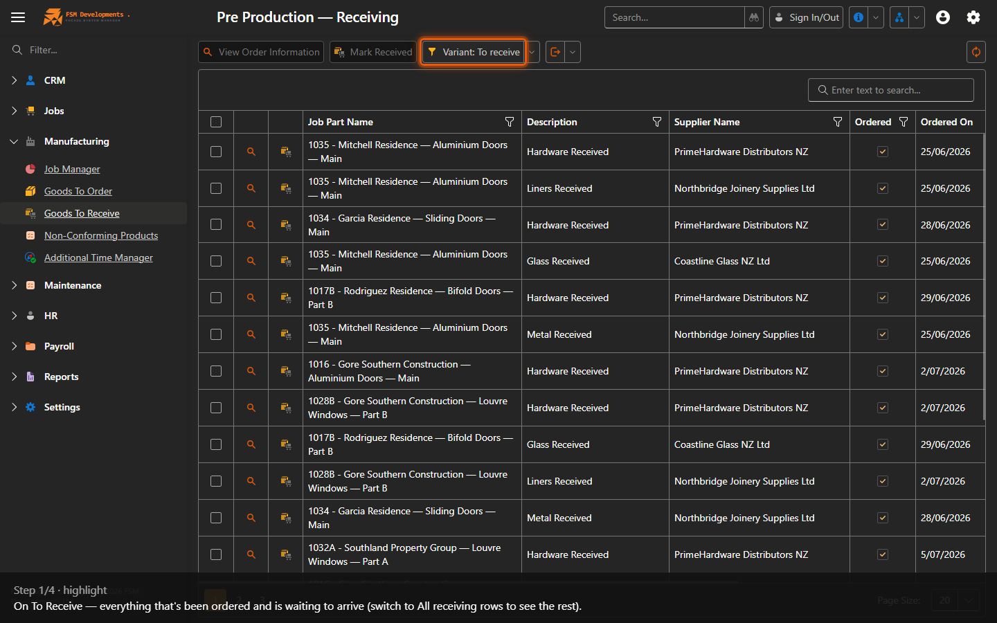 Variant: To receive (dropdown)