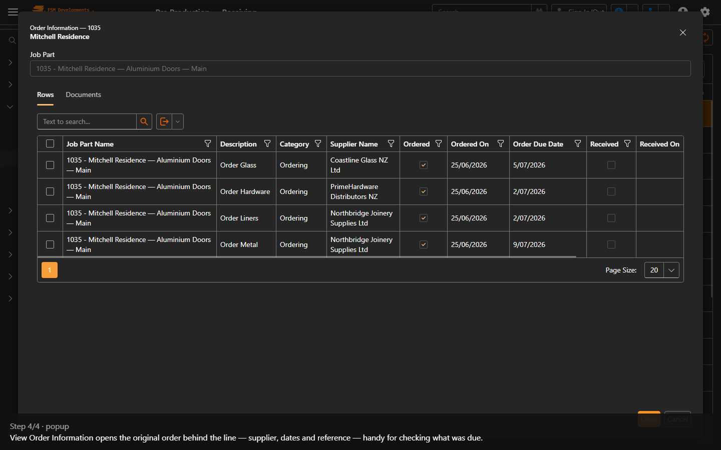 View Order Information (toolbar button)