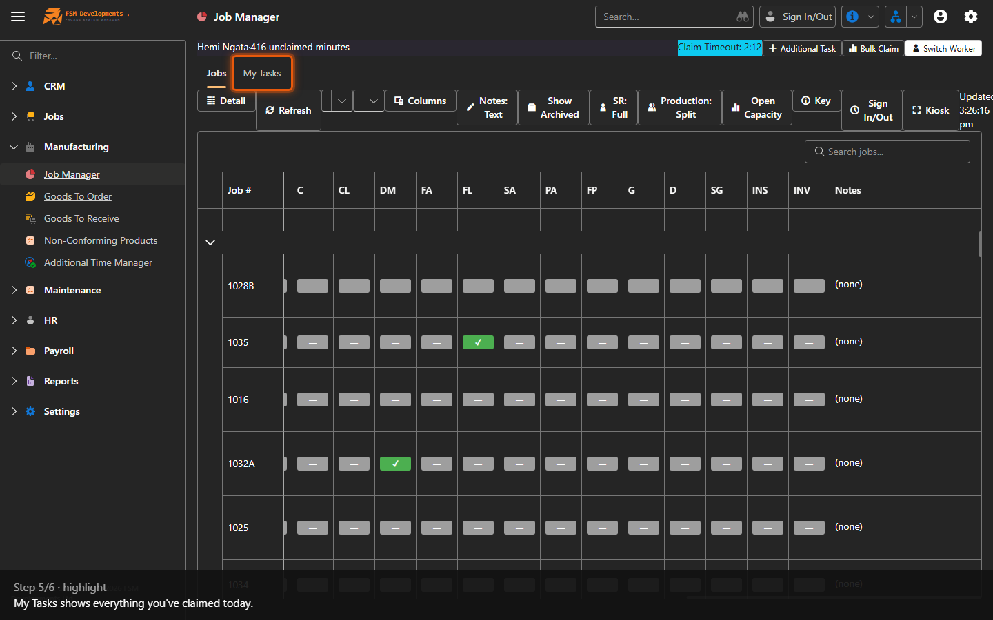 My Tasks (tab)