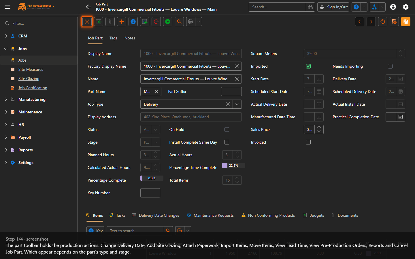 The part toolbar (the row of action buttons)