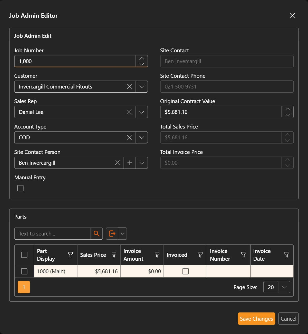 The Job Admin Editor dialog