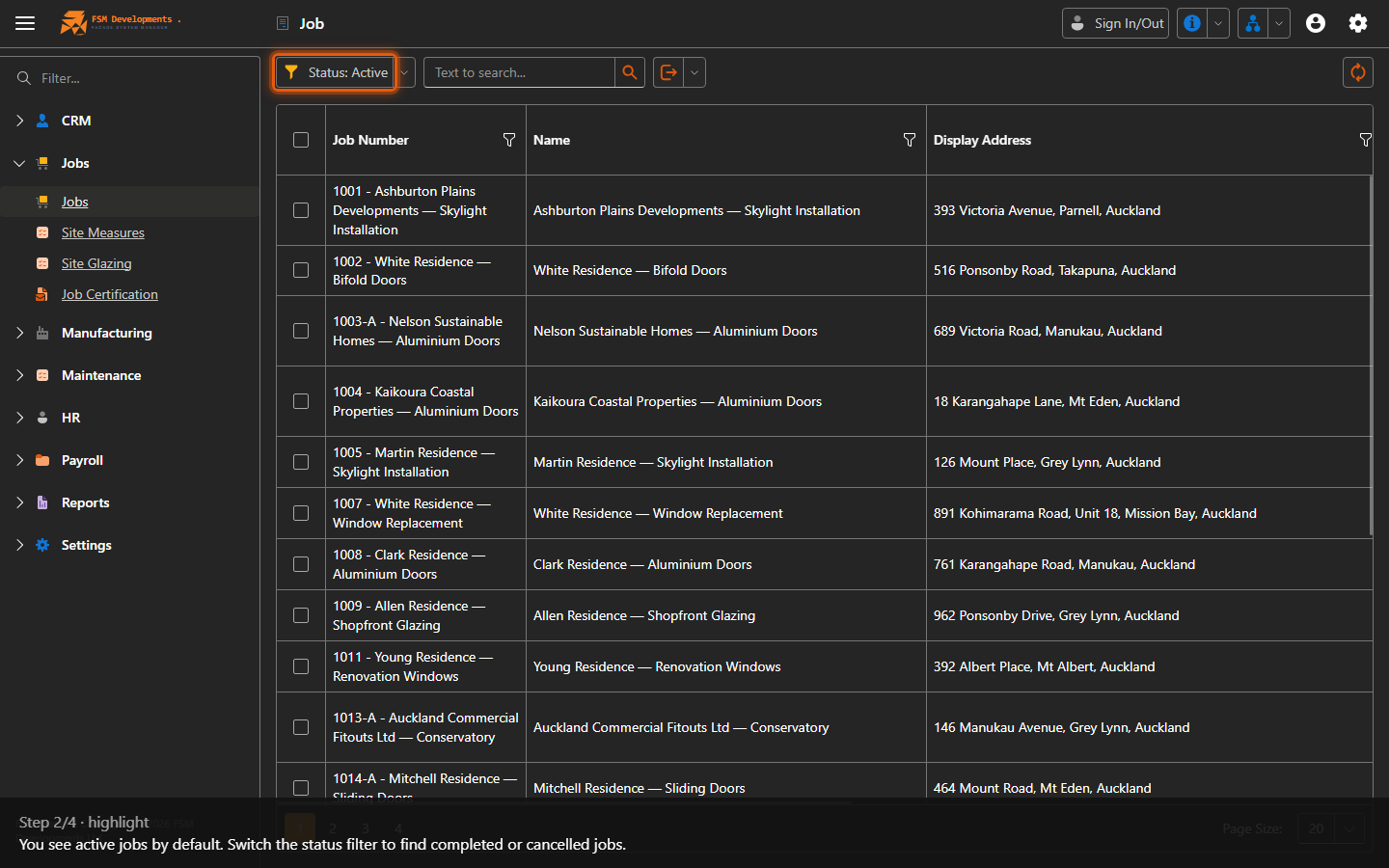 Status: Active (toolbar button)