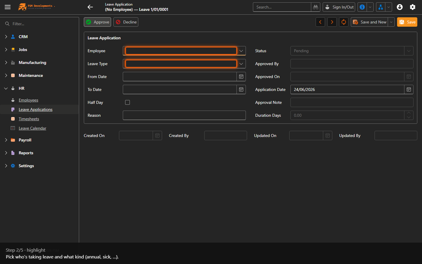 Employee / Leave Type (lookups)