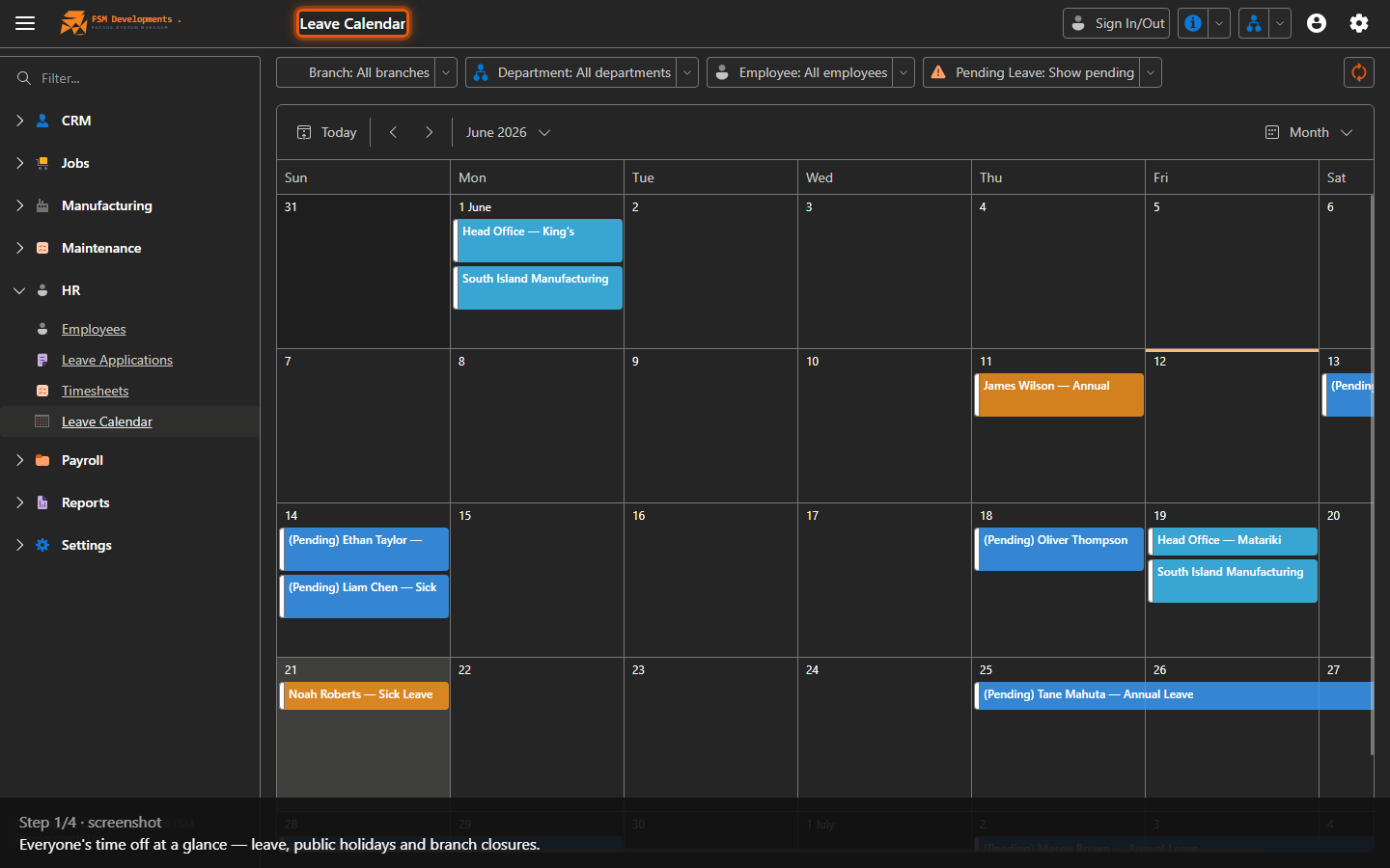 Leave calendar (scheduler)