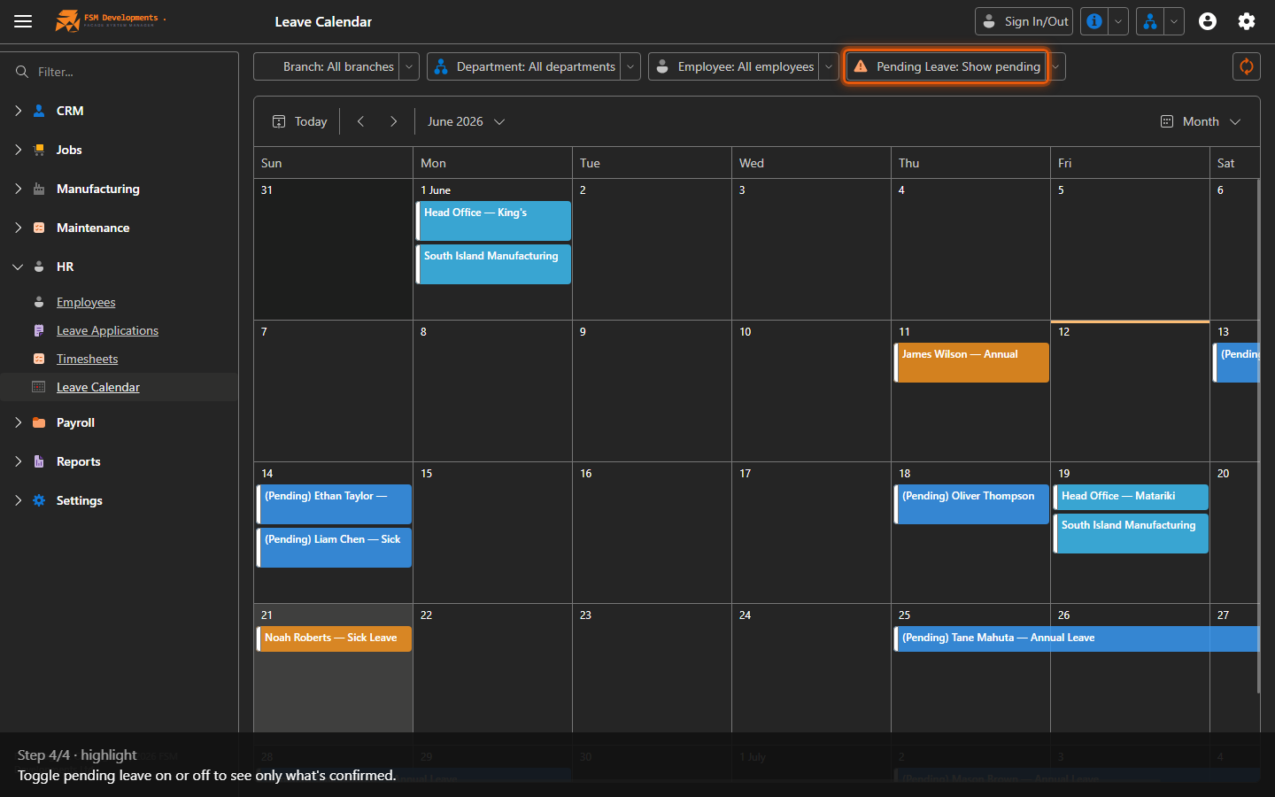Show / Hide Pending (toggle)