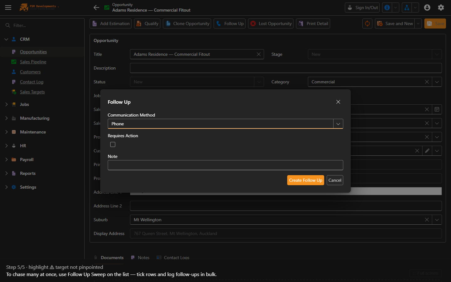 Follow Up Sweep (list toolbar button)