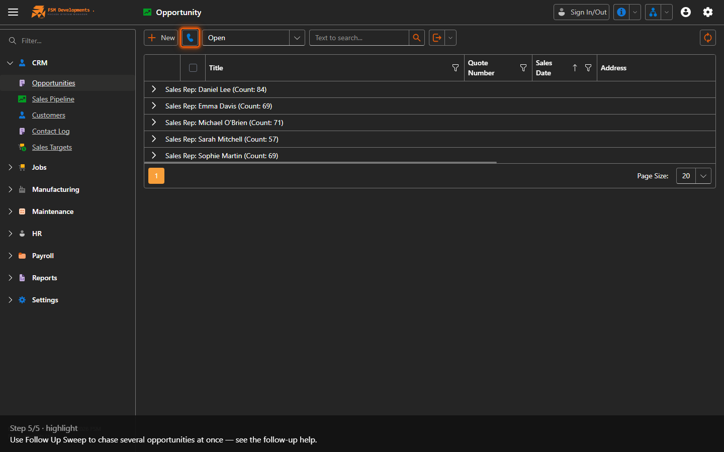 Follow Up Sweep (toolbar button)