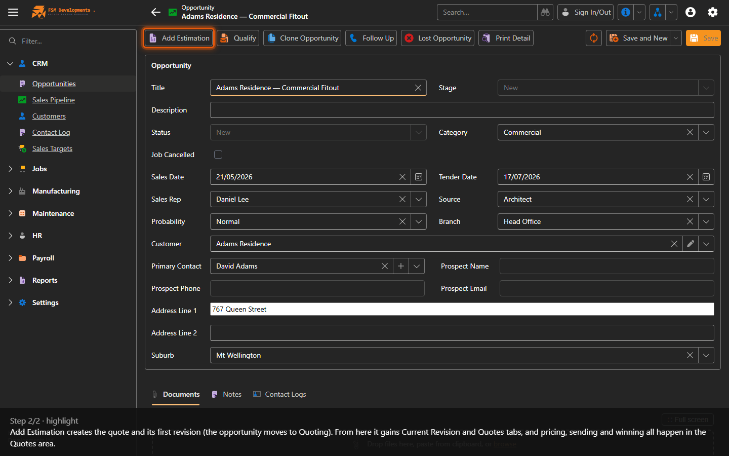 Add Estimation (toolbar button)