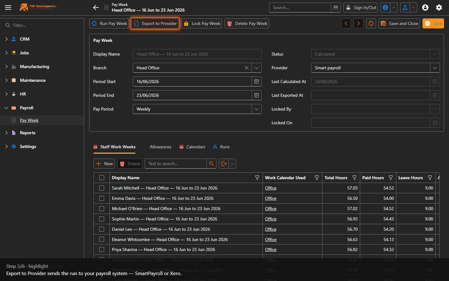 Export to Provider (toolbar button)