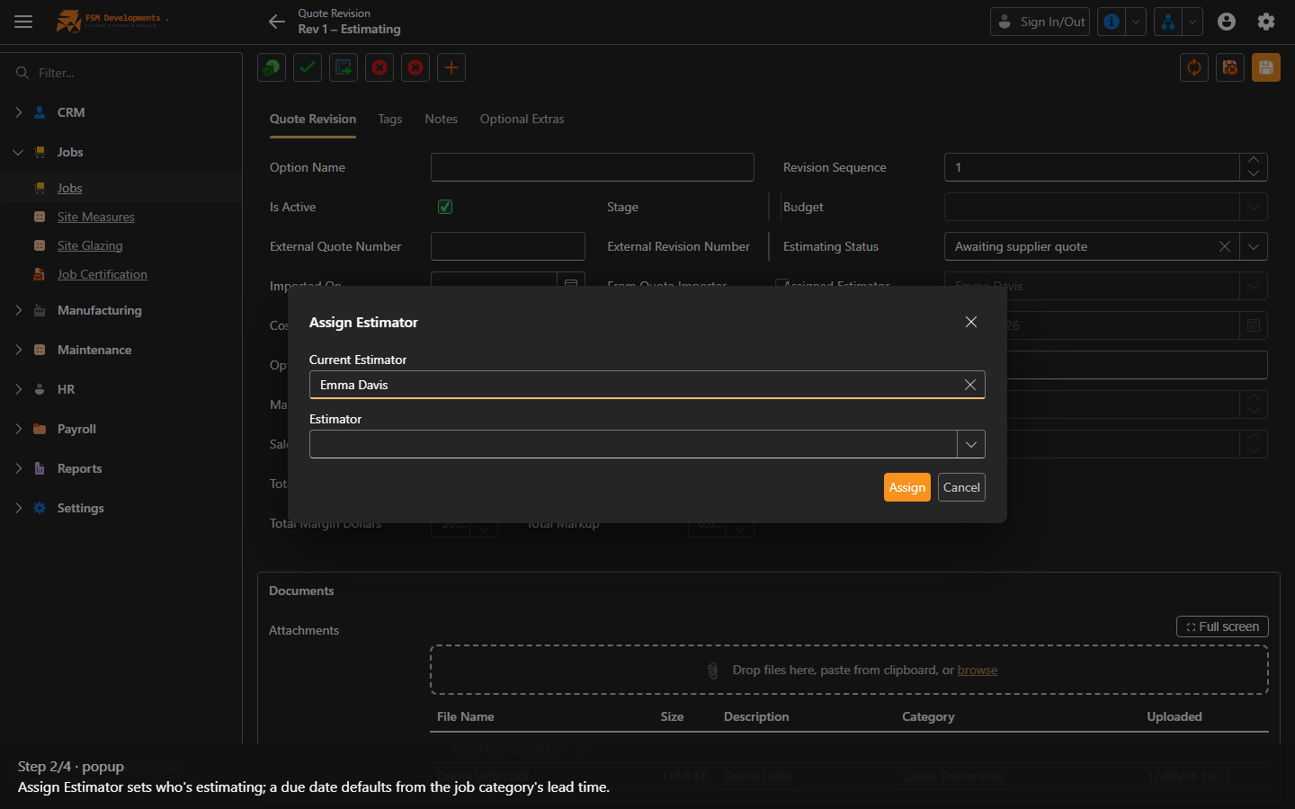 Assign Estimator (toolbar button)