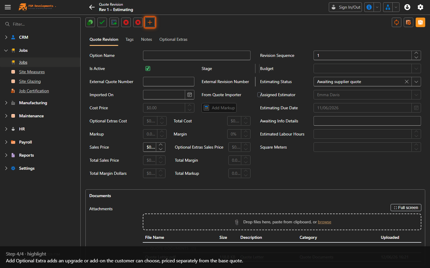 Add Optional Extra (toolbar button)