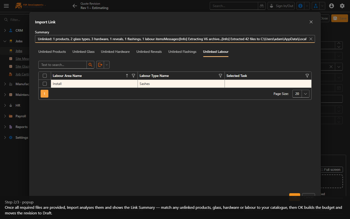 Complete from Import (toolbar button)