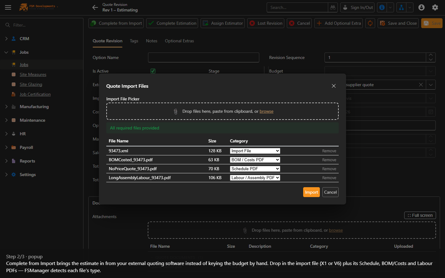 Complete from Import (toolbar button)