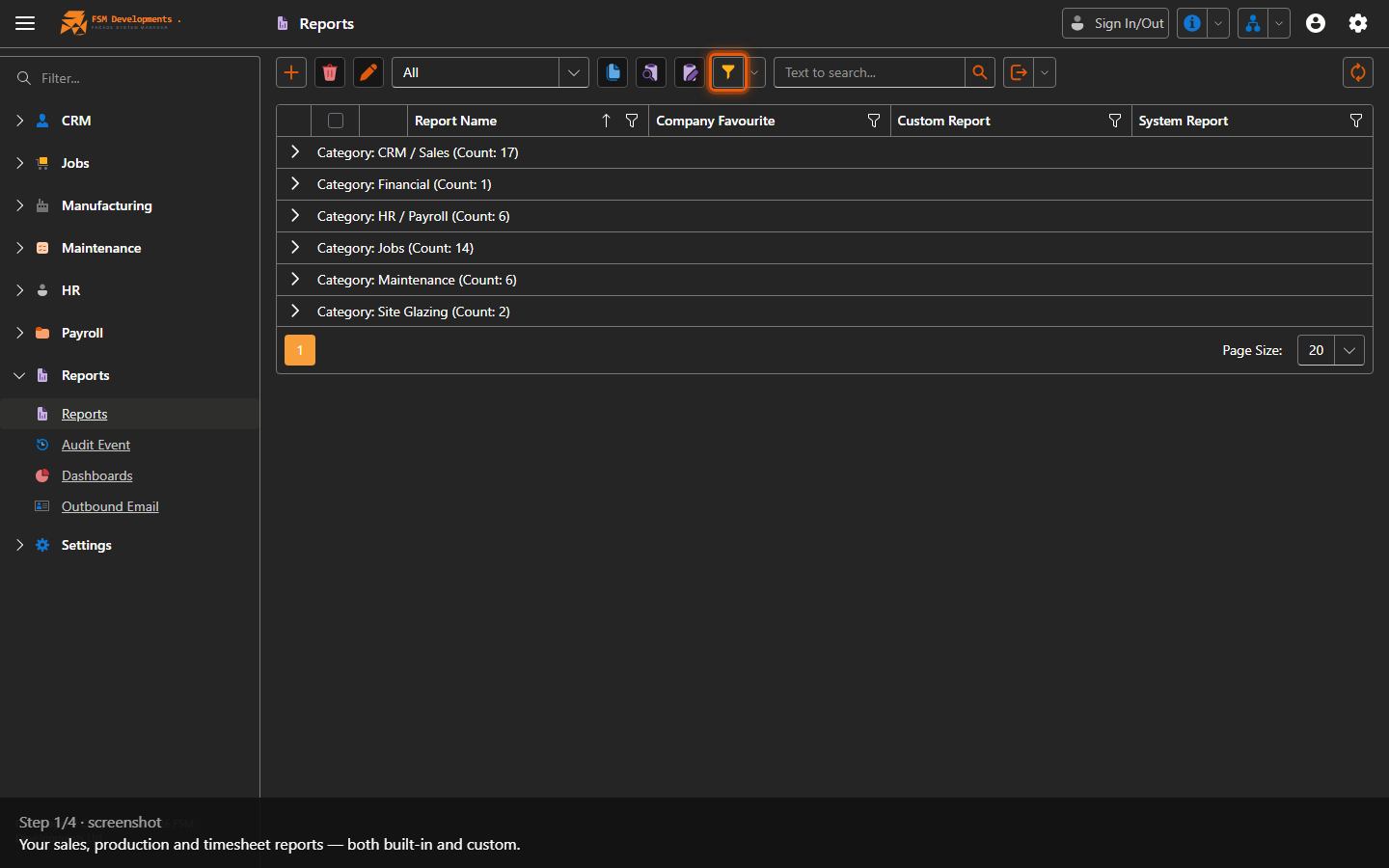 Reports list