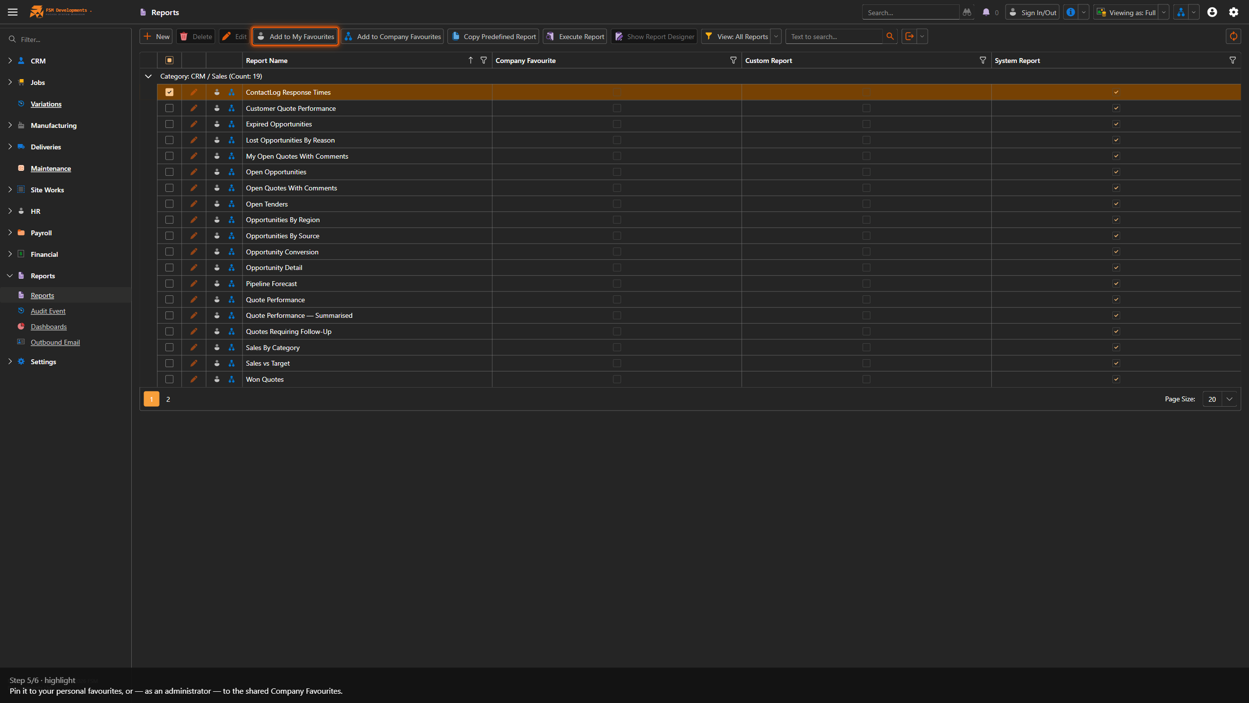 Add to My Favourites (toolbar button)