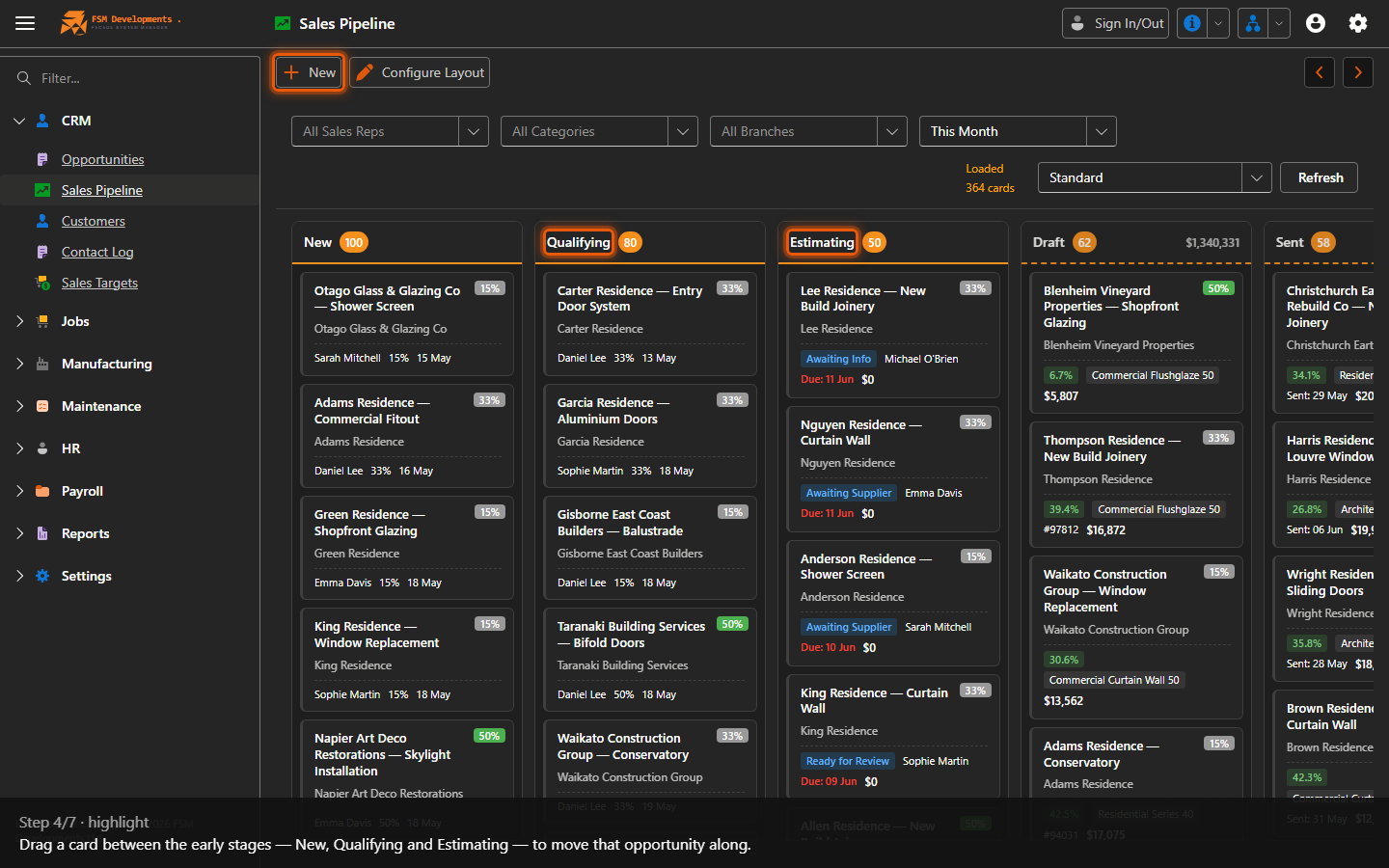 New, Qualifying and Estimating columns