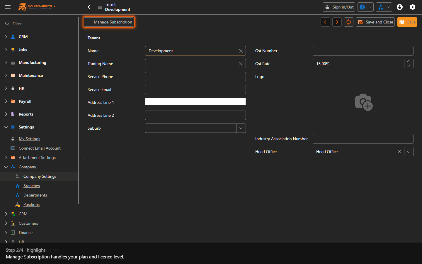 Manage Subscription (toolbar button)
