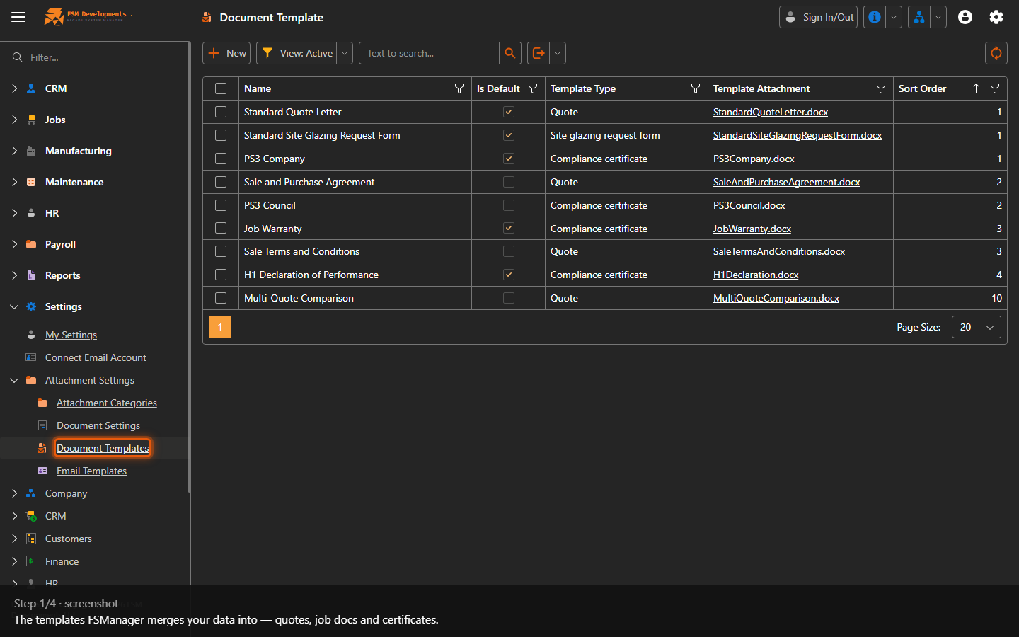 Document Templates list