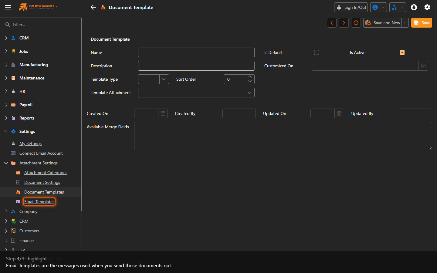 Email Templates (Attachment Settings sub-group)