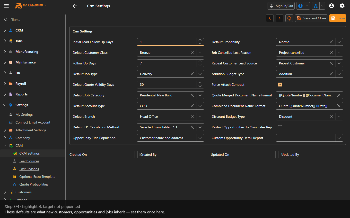 Defaults that pre-fill records elsewhere