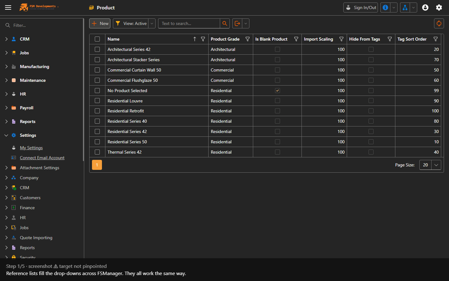 A reference list (e.g. Products)