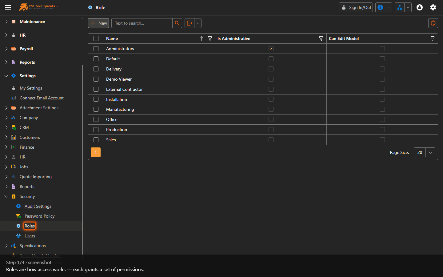 Roles list