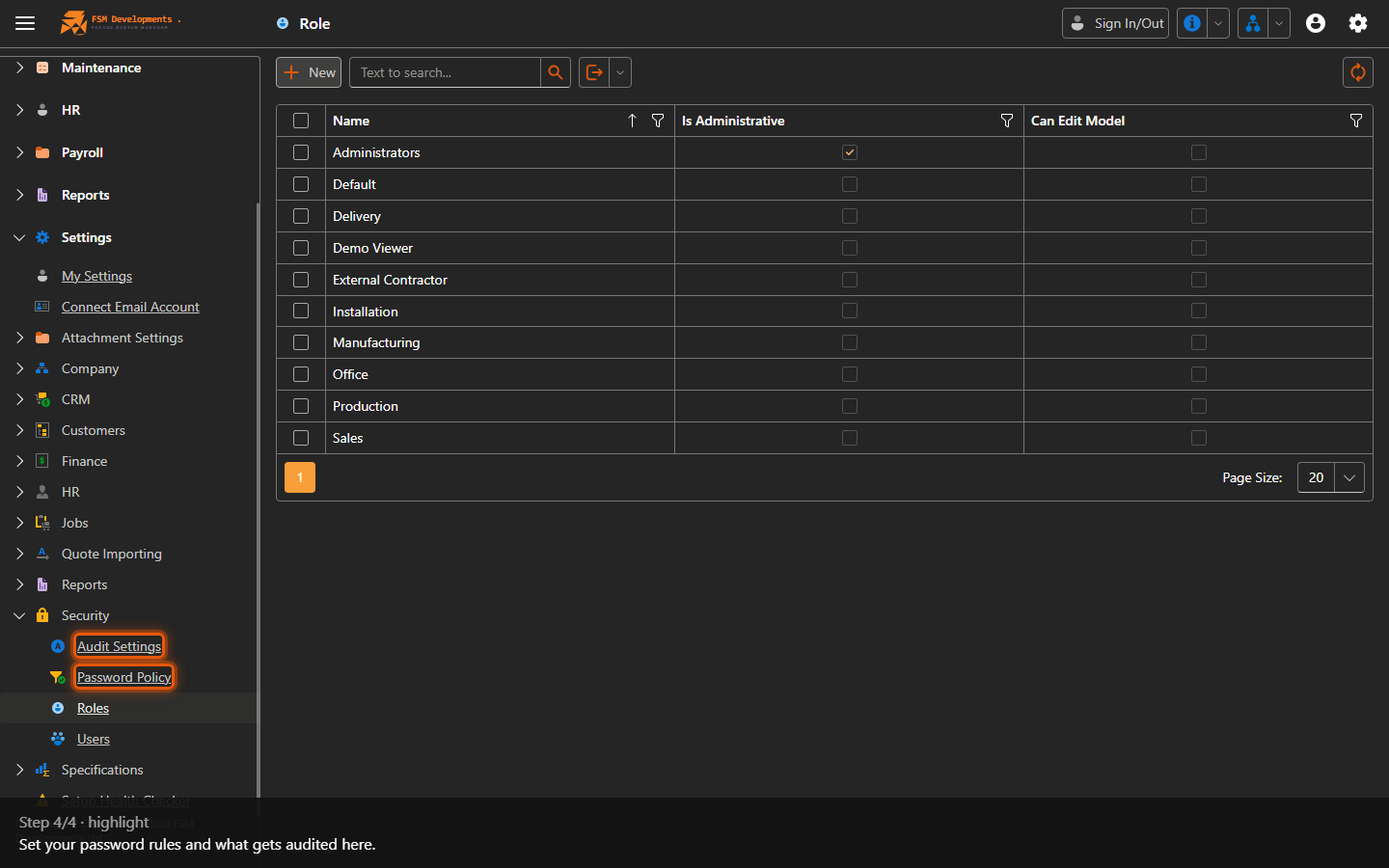 Password Policy / Audit Settings (Security sub-group)