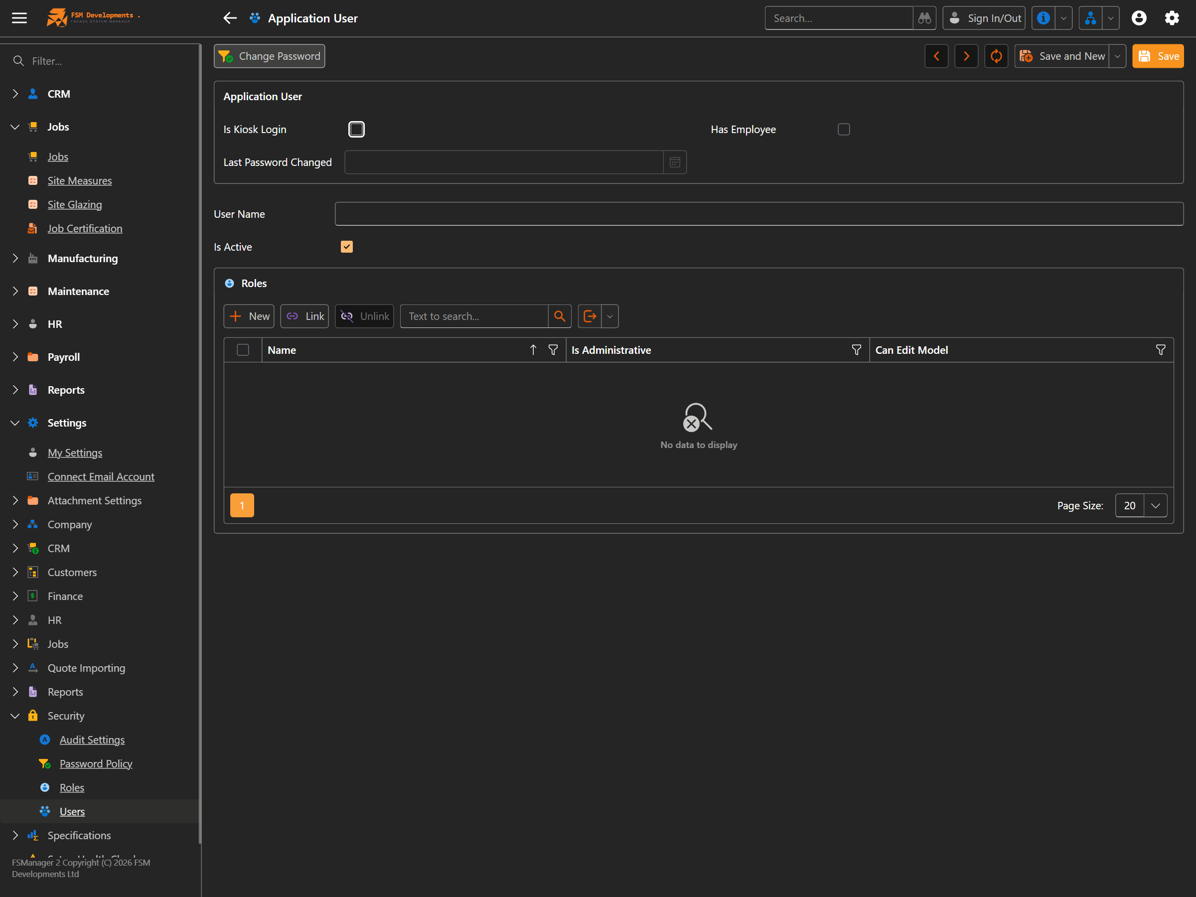 The New User form
