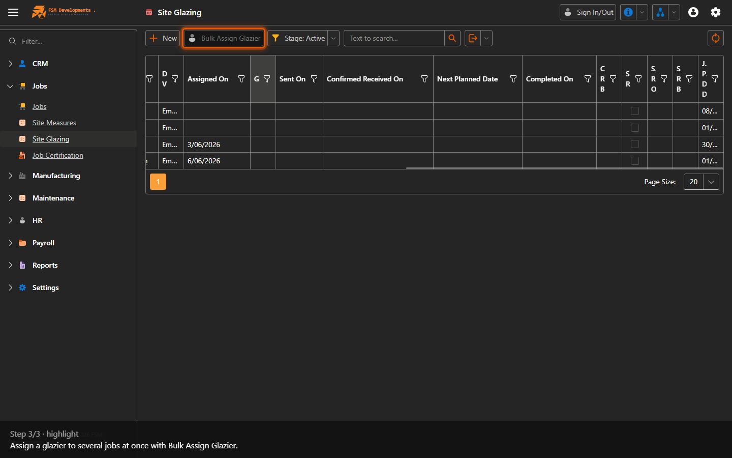 Bulk Assign Glazier (toolbar button)