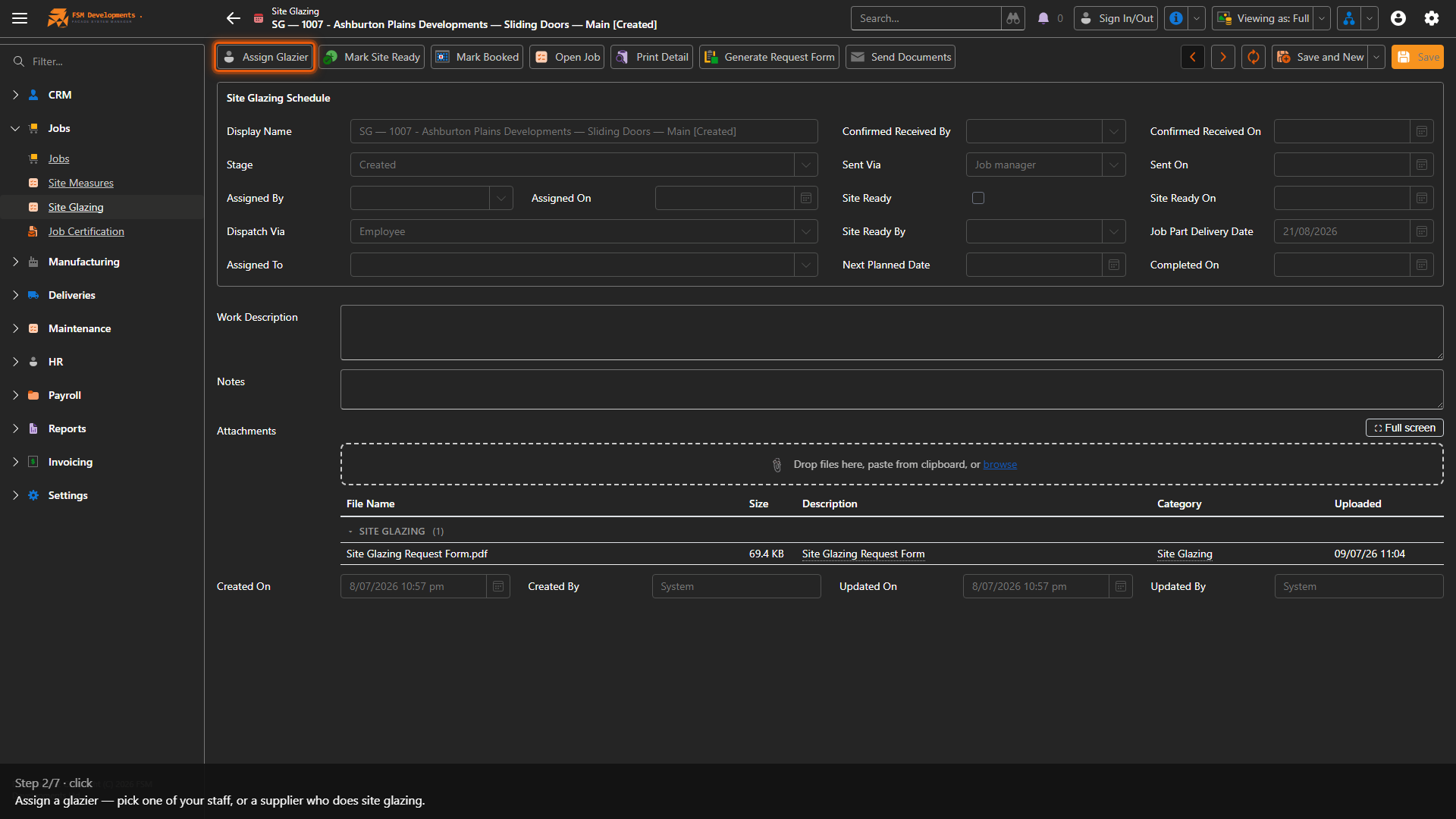 Assign Glazier (toolbar button)
