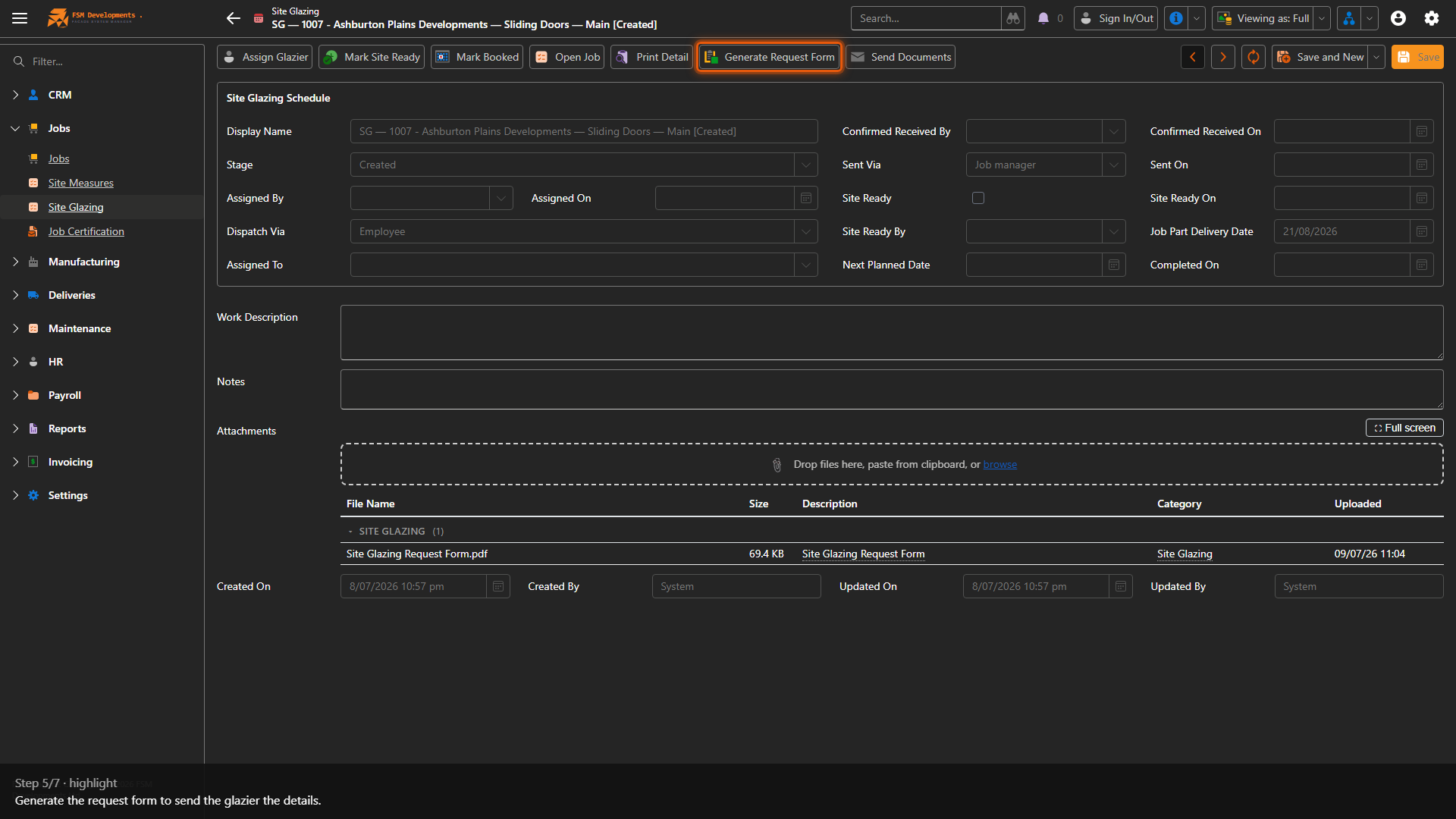 Generate Request Form (toolbar button)